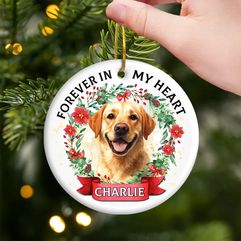 Custom Photo Ceramic Ornament - Personalized Pet Christmas Memorial Sympathy Gifts For Dogs, Cats - Love Lives On With Gentle Whiskers