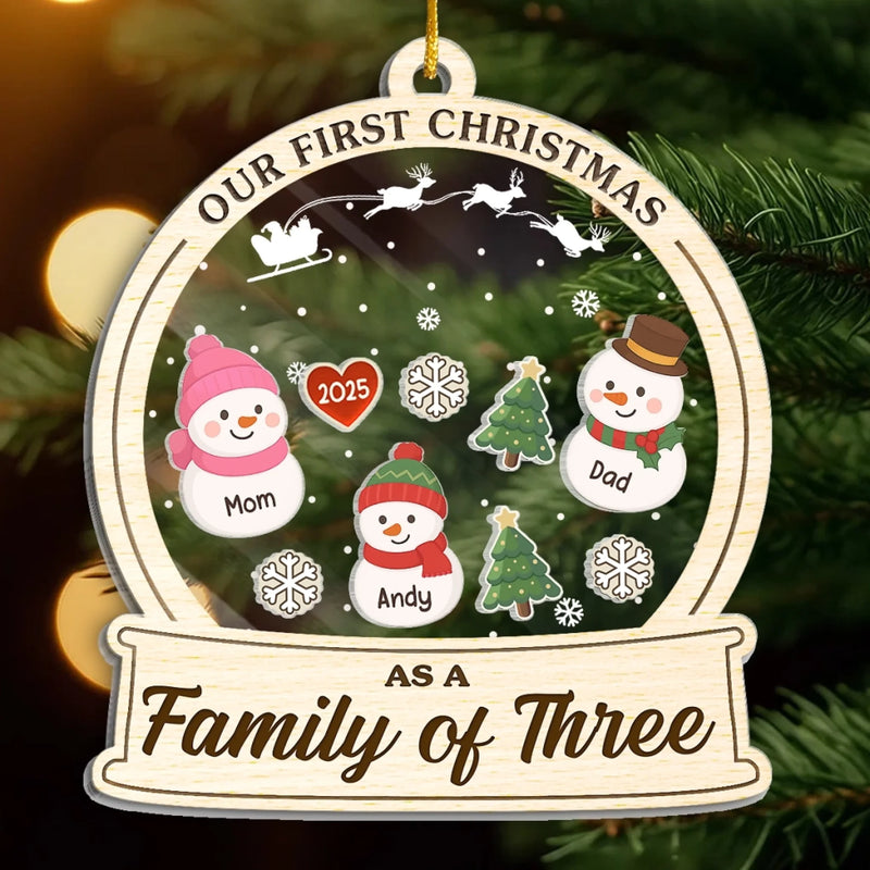 Custom First Christmas 3 Layers Shaker Ornament - Personalized Christmas Birthday Gifts For Mom, Dad, Brother, Sister, Kids - Shaking Into Christmas Joy