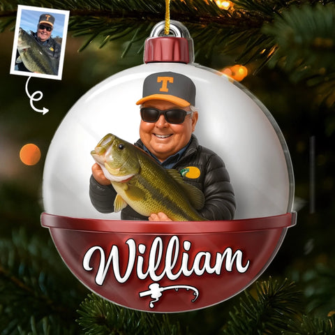 Custom Photo Acrylic Ornament - Personalized Christmas Birthday Fishing Gifts For Fisherman - Casting Dreams On Quiet Waters