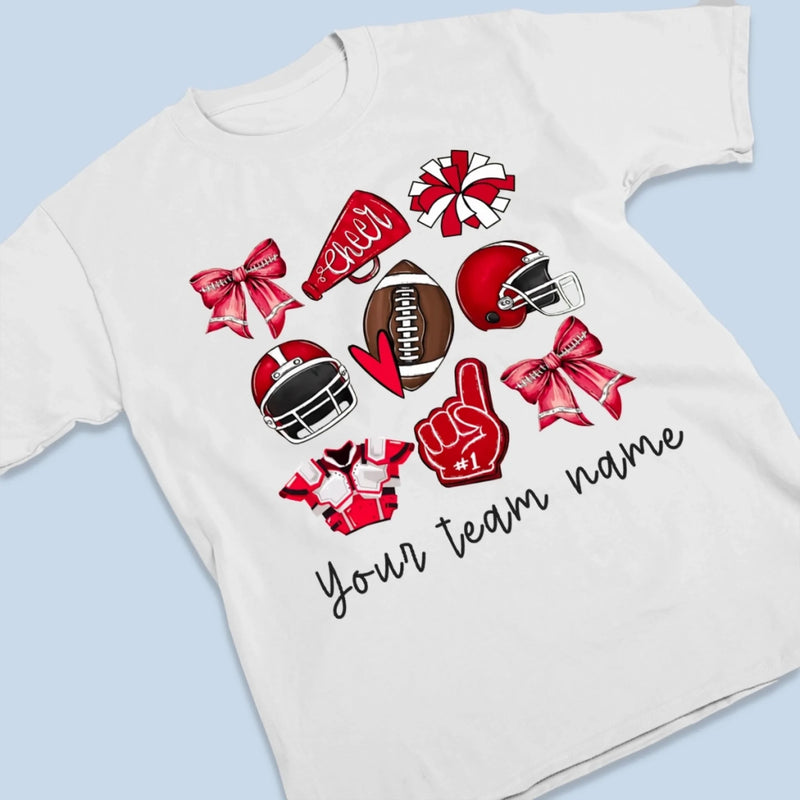 Custom Football Cheer Mom T-shirt, Hoodie - Personalized Birthday Football Gifts For American Football Players, Cheerleader, Football Lovers, Football Mom, Football Grandparent, - American Football Coquette Bow Team