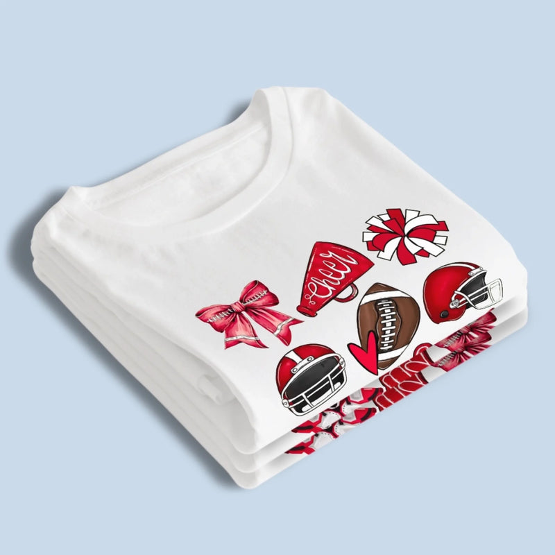 Custom Football Cheer Mom T-shirt, Hoodie - Personalized Birthday Football Gifts For American Football Players, Cheerleader, Football Lovers, Football Mom, Football Grandparent, - American Football Coquette Bow Team