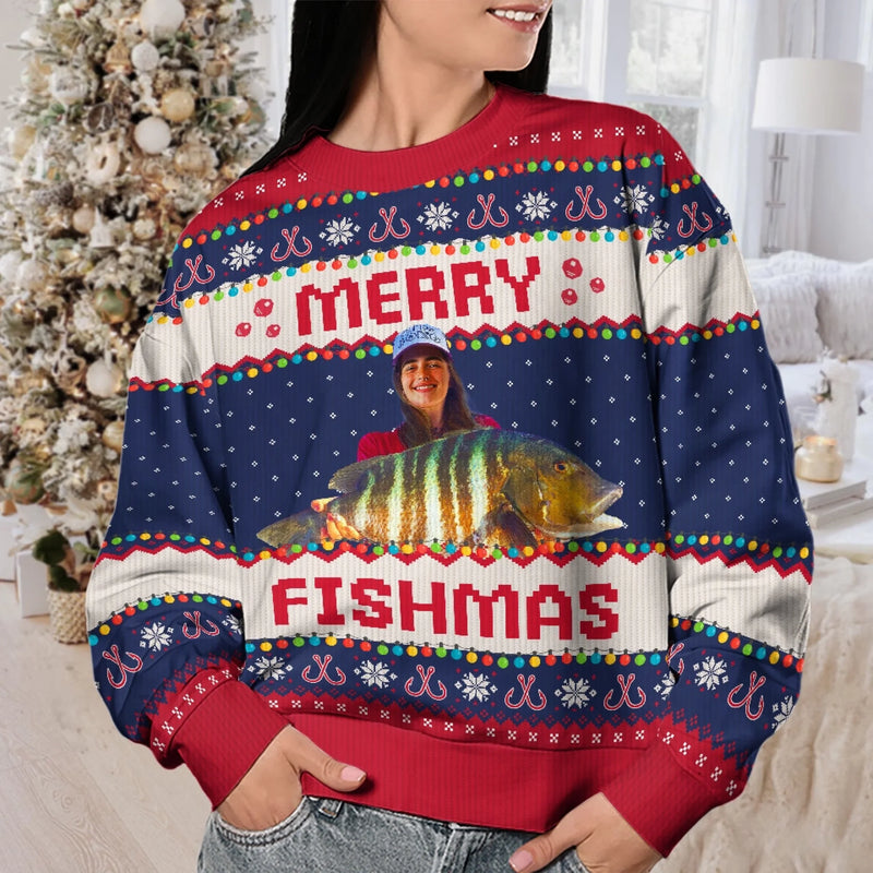 Custom Photo Unisex Ugly Sweatshirt - Personalized Christmas Birthday Gifts For Fisherman