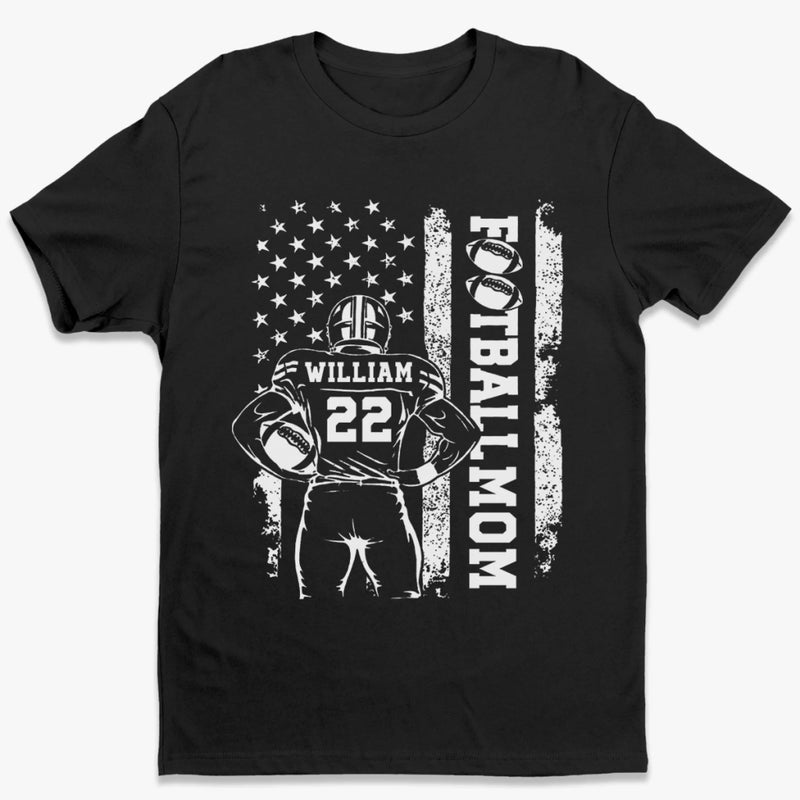Custom Senior Football Mom T-shirt, Hoodie - Personalized Birthday Football Gifts For Mom, Football Lovers, NFL Fans, Sport Lovers - Football Mama With Flag