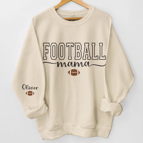 Custom Football Mama Unisex Sweatshirt, Hoodie With Design On Sleeve Personalized Birthday Football Gifts For Mom, Football Lovers, NFL Fans, Sport Lovers - Football Mama with Kids Name