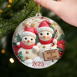 Custom Snowman Acrylic Ornament - Personalized Anniversary Christmas Wedding Gifts For Husband And Wife, Him And Her - Snow Couple, Snow Love