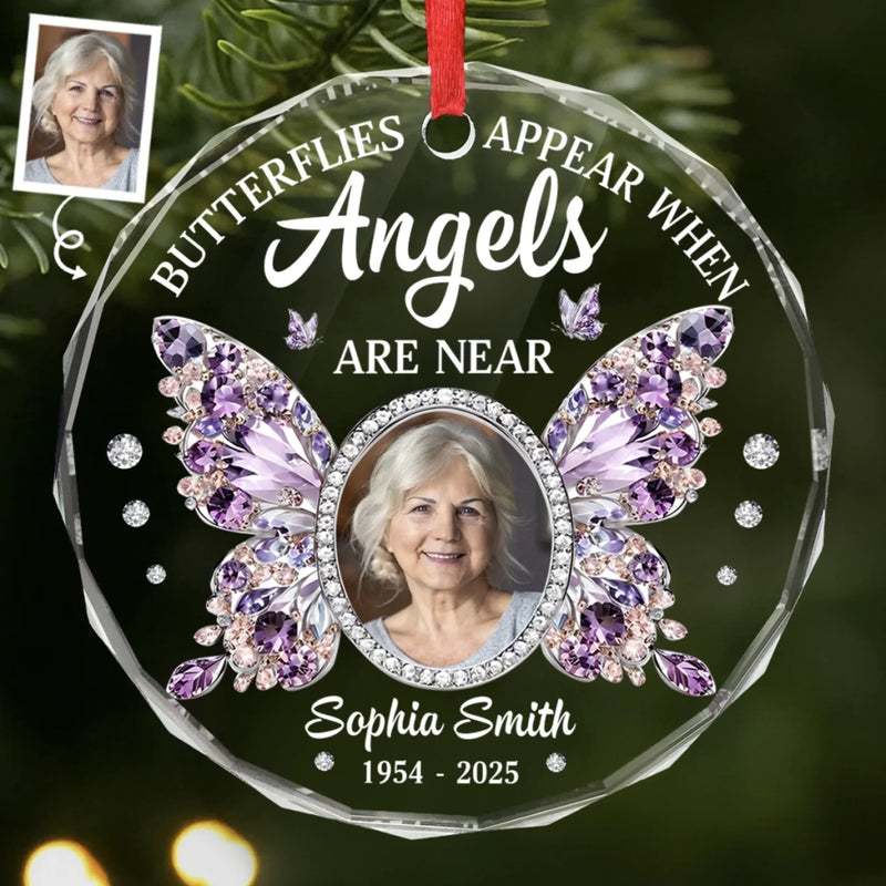 Custom Photo Circle Glass Ornament - Personalized Christmas Memorial Sympathy Gifts For Loss Of Mom, Dad - Always With Us In Spirit