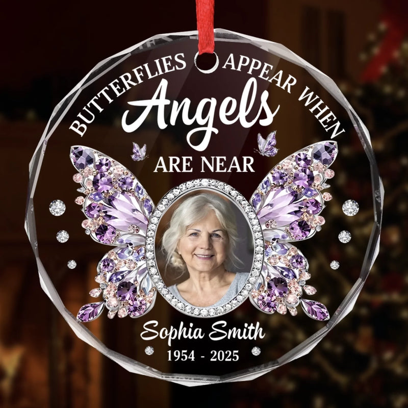 Custom Photo Circle Glass Ornament - Personalized Christmas Memorial Sympathy Gifts For Loss Of Mom, Dad - Always With Us In Spirit
