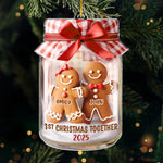 Custom First Christmas Acrylic Ornament - Personalized Anniversary Christmas Wedding Gifts For Husband And Wife, Him And Her - Gingerbread Hearts Together
