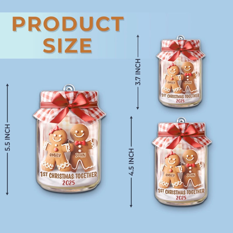 Custom First Christmas Acrylic Ornament - Personalized Anniversary Christmas Wedding Gifts For Husband And Wife, Him And Her - Gingerbread Hearts Together