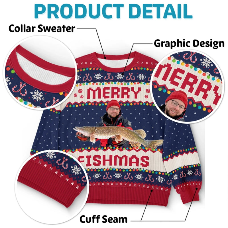 Custom Photo Unisex Ugly Sweatshirt - Personalized Christmas Birthday Gifts For Fisherman