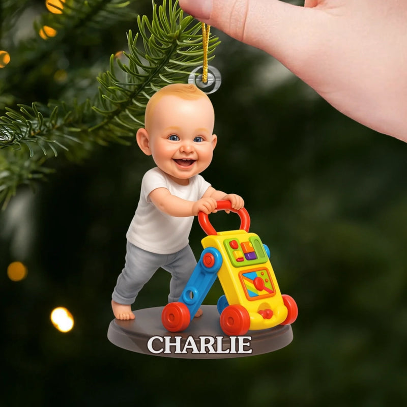 Custom Photo Acrylic Ornament - Personalized Christmas Baby Shower, Gender Reveal Gifts For New Moms, New Dads, New Parents - Tiny Steps Big Love Ahead