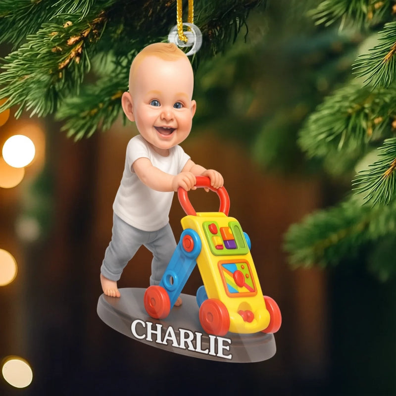 Custom Photo Acrylic Ornament - Personalized Christmas Baby Shower, Gender Reveal Gifts For New Moms, New Dads, New Parents - Tiny Steps Big Love Ahead