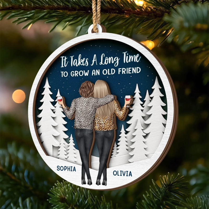 Custom Double Layer Wooden Ornament - Personalized Best Friend Christmas Birthday Gifts For Women, Besties, Sisters, BFF - Friendship Lights My Holiday