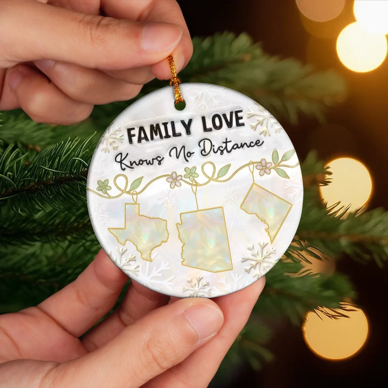 Custom Long Distance Ceramic Ornament - Personalized Christmas Birthday Gifts For Mom, Dad, Brother, Sister, Kids - Love Stays Close Across Miles