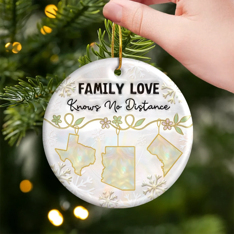 Custom Long Distance Ceramic Ornament - Personalized Christmas Birthday Gifts For Mom, Dad, Brother, Sister, Kids - Love Stays Close Across Miles