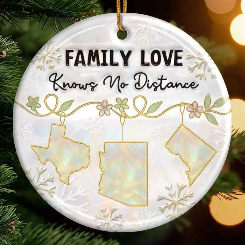 Custom Long Distance Ceramic Ornament - Personalized Christmas Birthday Gifts For Mom, Dad, Brother, Sister, Kids - Love Stays Close Across Miles