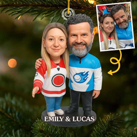 Custom Photo Acrylic Ornament - Personalized Christmas Birthday Ice Hockey Gifts For Ice Hockey Lovers, Sports Fans, Sports Lovers, Husband And Wife - Love On Ice, Forever Nice