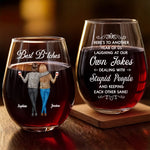 Custom Wine Glass - Personalized Best Friend Christmas Birthday Gifts For Women, Besties, Sisters, BFF - Crazy Times With My Bestie