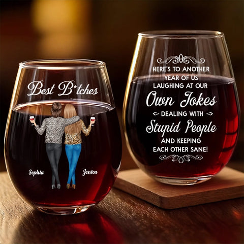 Custom Wine Glass - Personalized Best Friend Christmas Birthday Gifts For Women, Besties, Sisters, BFF - Crazy Times With My Bestie