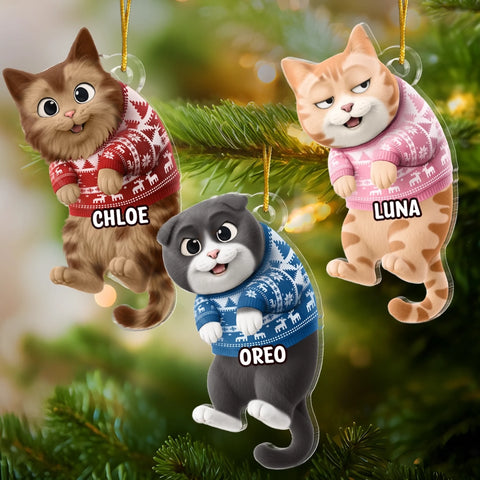 Custom Acrylic Ornament - Personalized Christmas Birthday Gifts For Cat Lovers, Cat Mom And Dad - Cats Make Spirits Bright