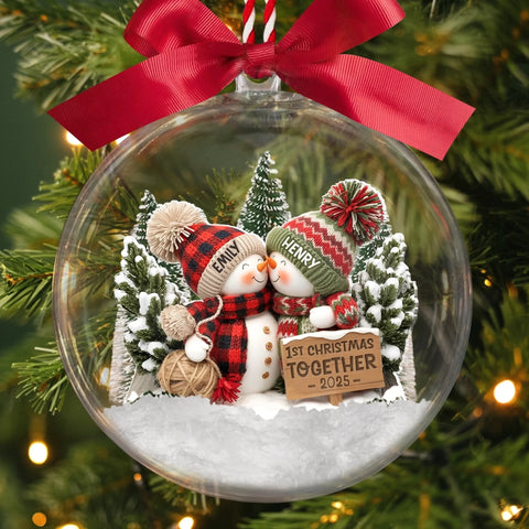 Custom First Christmas 3D Acrylic Ball Ornament - Personalized Anniversary Christmas Wedding Gifts For Husband And Wife, Him And Her - You And Me Forever
