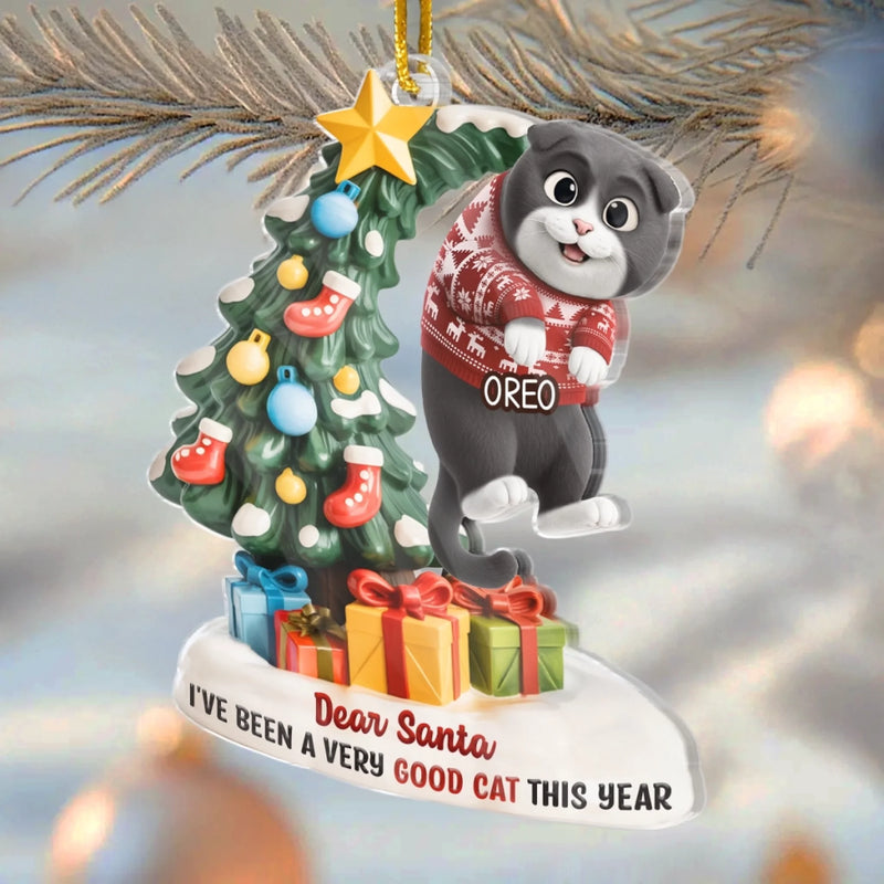 Custom Acrylic Ornament - Personalized Christmas Birthday Gifts For Cat Lovers, Cat Mom And Dad - Santa Claws Is Coming