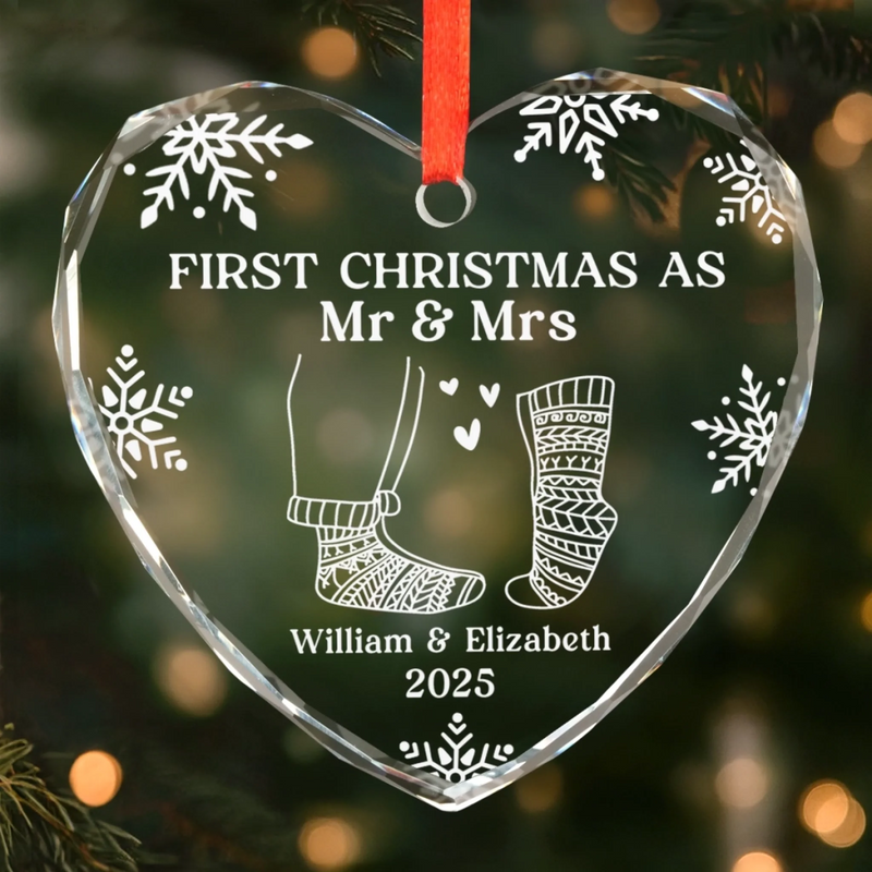 Custom First Christmas Heart Glass Ornament - Personalized Anniversary Christmas Wedding Gifts For Husband And Wife, Him And Her - A Season Of Love