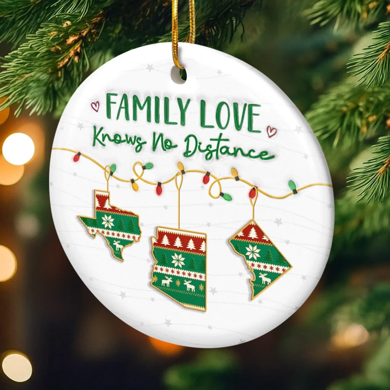Custom Long Distance Ceramic Ornament - Personalized Christmas Birthday Gifts For Mom, Dad, Brother, Sister, Kids - Always Connected No Matter The Miles