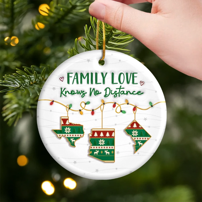 Custom Long Distance Ceramic Ornament - Personalized Christmas Birthday Gifts For Mom, Dad, Brother, Sister, Kids - Always Connected No Matter The Miles