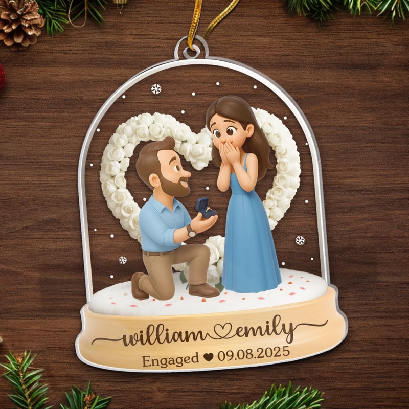 Custom Photo First Christmas Acrylic Ornament - Personalized Engaged Anniversary Christmas Wedding Gifts For Husband And Wife, Him And Her - True Love’s Big Moment