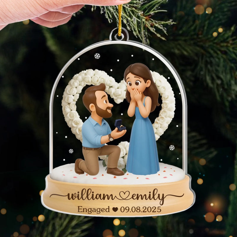 Custom Photo First Christmas Acrylic Ornament - Personalized Engaged Anniversary Christmas Wedding Gifts For Husband And Wife, Him And Her - True Love’s Big Moment