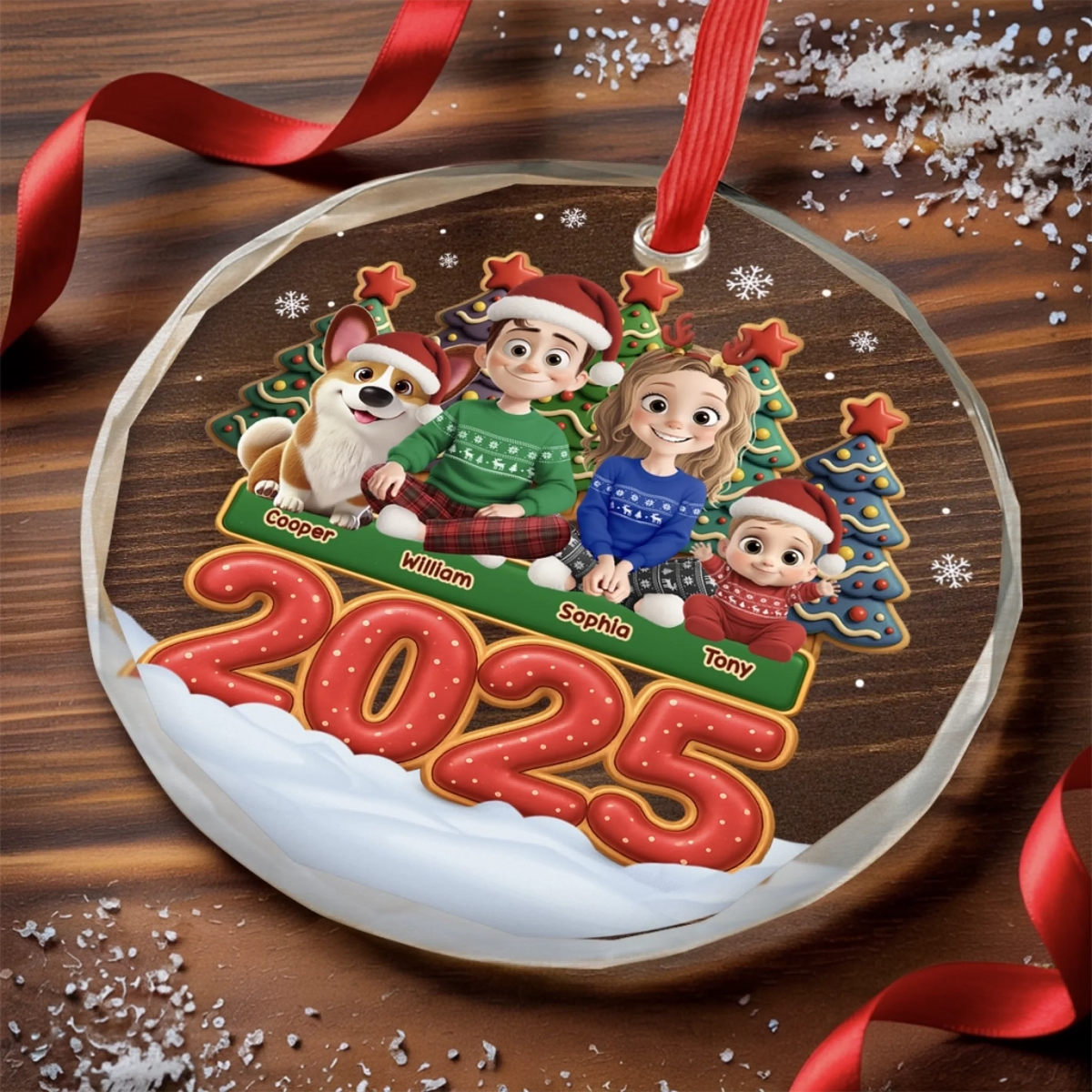 Custom Circle Glass Ornament - Together Forever Never Apart