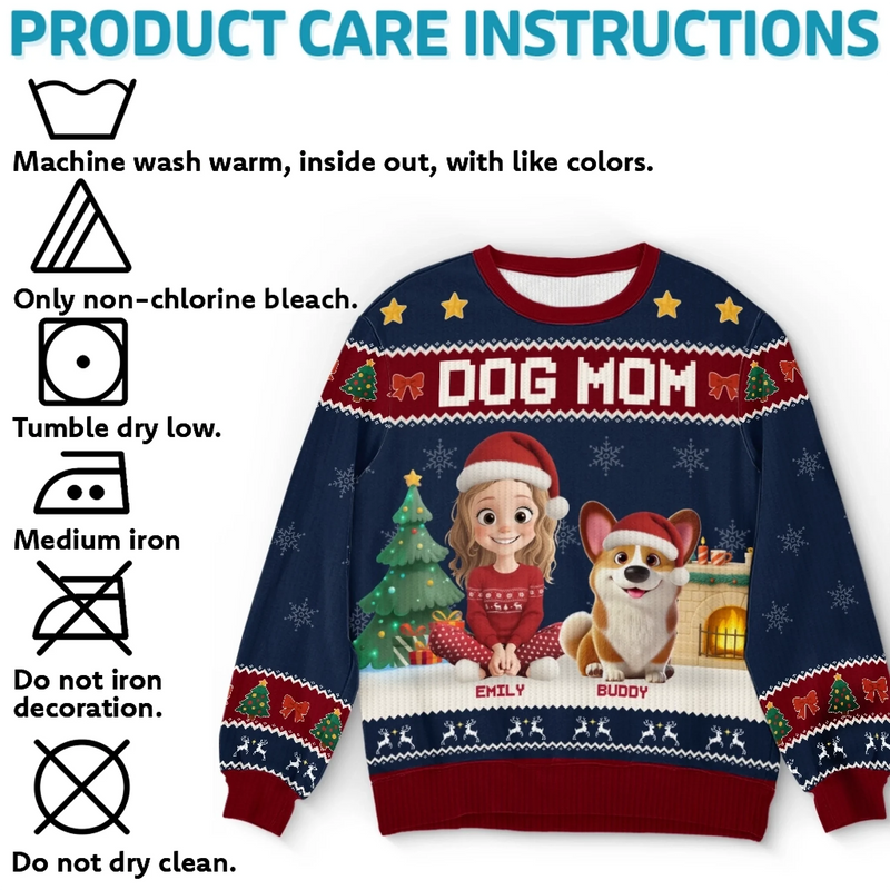 Custom Unisex Ugly Sweatshirt - Personalized  Christmas Birthday Gifts For Dog Cat Lovers, Dog Dad And Mom, Cat Owners - Santa’s Favorite Dog Mom
