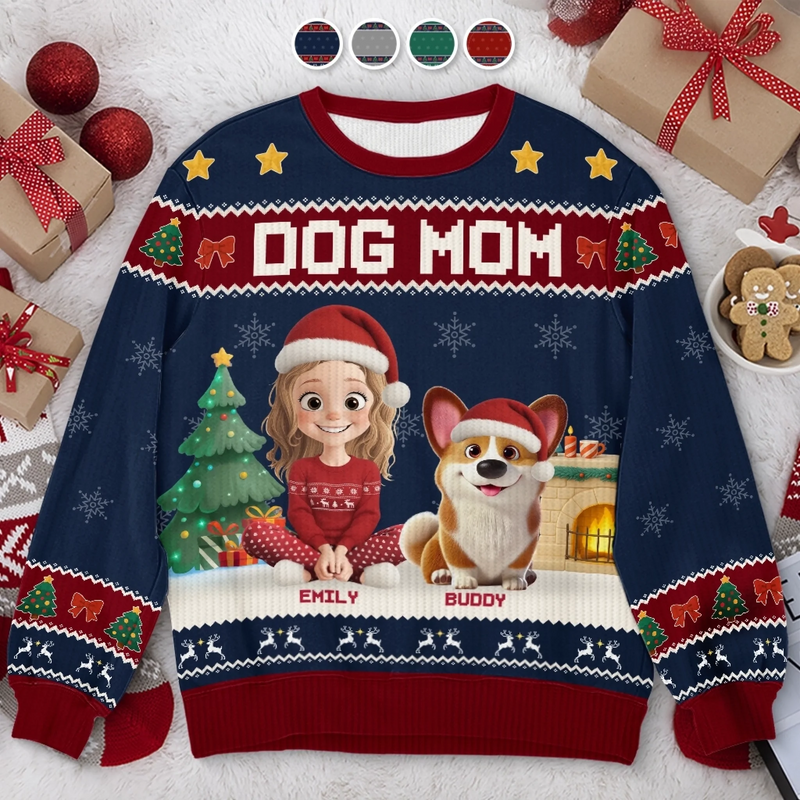 Custom Unisex Ugly Sweatshirt - Personalized  Christmas Birthday Gifts For Dog Cat Lovers, Dog Dad And Mom, Cat Owners - Santa’s Favorite Dog Mom