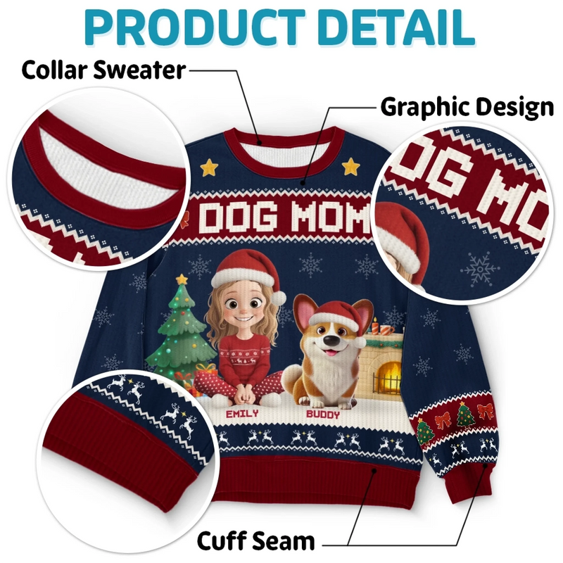 Custom Unisex Ugly Sweatshirt - Personalized  Christmas Birthday Gifts For Dog Cat Lovers, Dog Dad And Mom, Cat Owners - Santa’s Favorite Dog Mom