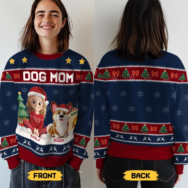 Custom Unisex Ugly Sweatshirt - Personalized  Christmas Birthday Gifts For Dog Cat Lovers, Dog Dad And Mom, Cat Owners - Santa’s Favorite Dog Mom