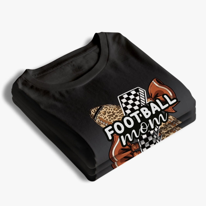 Custom Senior Football Mom T-shirt, Hoodie - Personalized Birthday Football Gifts For Mom, Football Lovers, NFL Fans, Sport Lovers - Football Mama With Leopard Coquette Bow