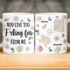 Custom Long Distance Mug - Personalized Best Friend Birthday Gifts For Women, Besties, Sisters, BFF - Far Away Still Close
