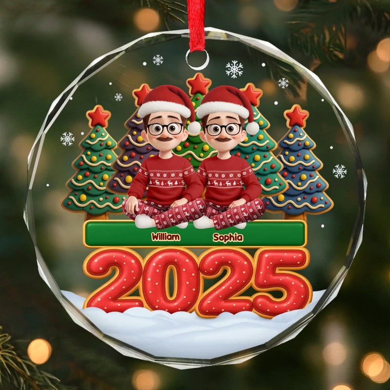 Custom Circle Glass Ornament -  Personalized Christmas Birthday Gifts For Family, Dog Cat Lovers - Together Forever Never Apart