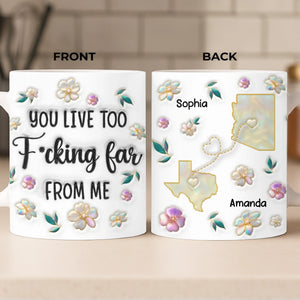 Custom Long Distance Mug - Personalized Best Friend Birthday Gifts For Women, Besties, Sisters, BFF - Far Away Still Close