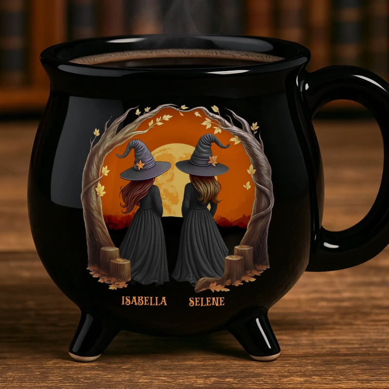 Custom 12oz Ceramic Cauldron Coffee Mug - Personalized Halloween Witchy Gifts For Besties, Sisters, BFF, Family, Yourself - Broommates For Life