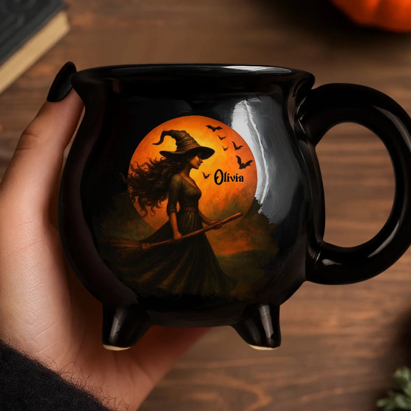 Custom Witch Cauldron Coffee Mug - Personalized Halloween Witchy Gifts For Besties, Sisters, BFF, Family, Yourself - Witching You A Wicked Brew
