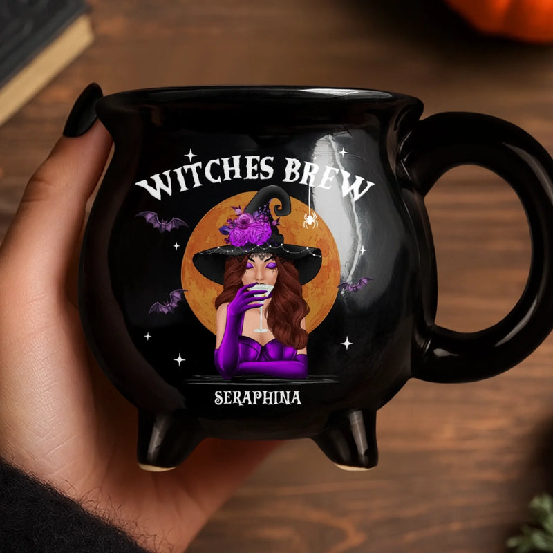 Custom 12oz Ceramic Cauldron Coffee Mug - Personalized Halloween Witchy Gifts For Besties, Sisters, BFF, Family, Yourself - She Drinks Like A Queen, But Hexes Like A Goddess