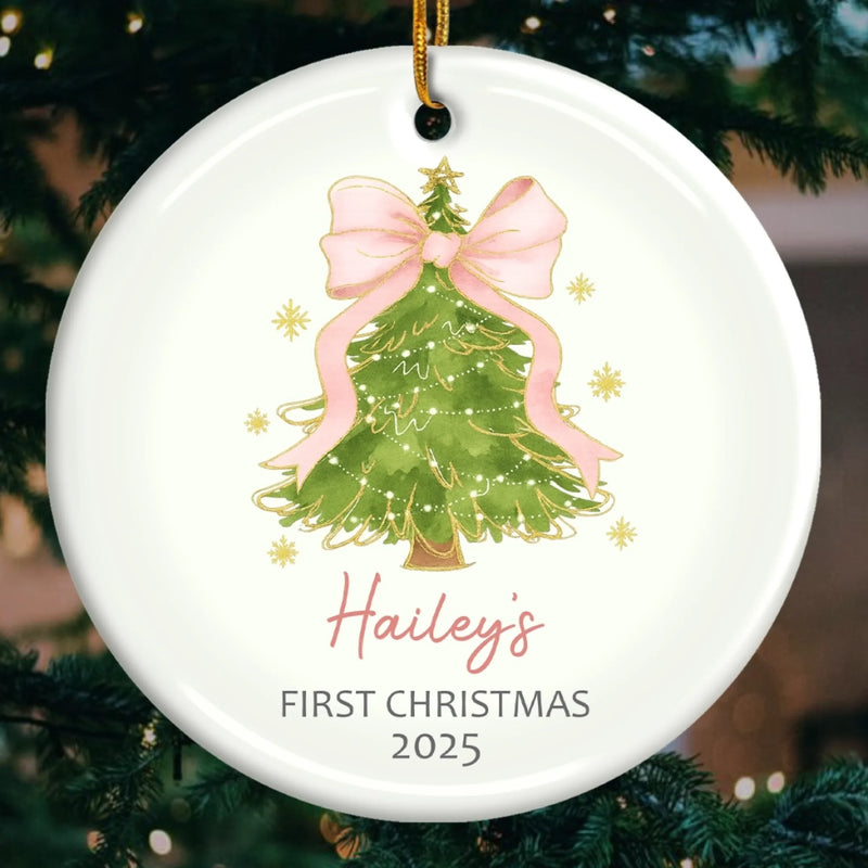 Custom Baby First Christmas Ceramic Ornament - Personalized Christmas Baby Shower, Gifts For New Moms, New Dads, New Parents - First Christmas Cuddles