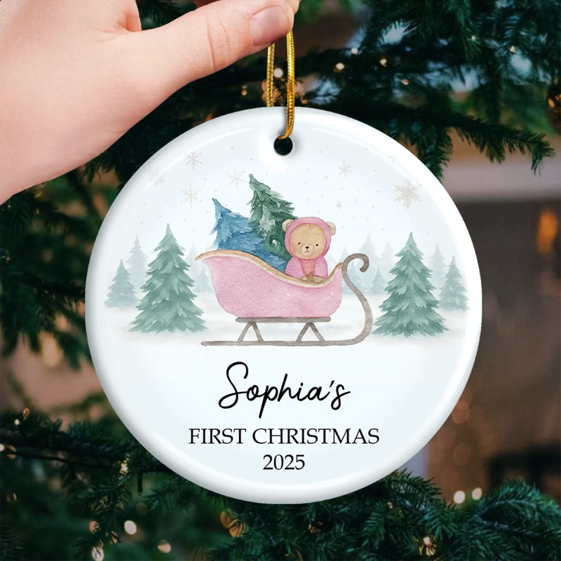 Custom Ceramic First Christmas Ornament - Personalized Christmas Baby Shower, Gifts For New Moms, New Dads, New Parents - Little Feet, Christmas Sweet