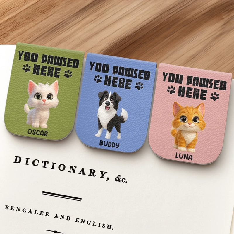 Custom Leather Magnetic Bookmark - Personalized  Bookish Gifts For Book Lovers, Bookworms, Dog Dad And Mom, Cat Owners - Where Stories Pause