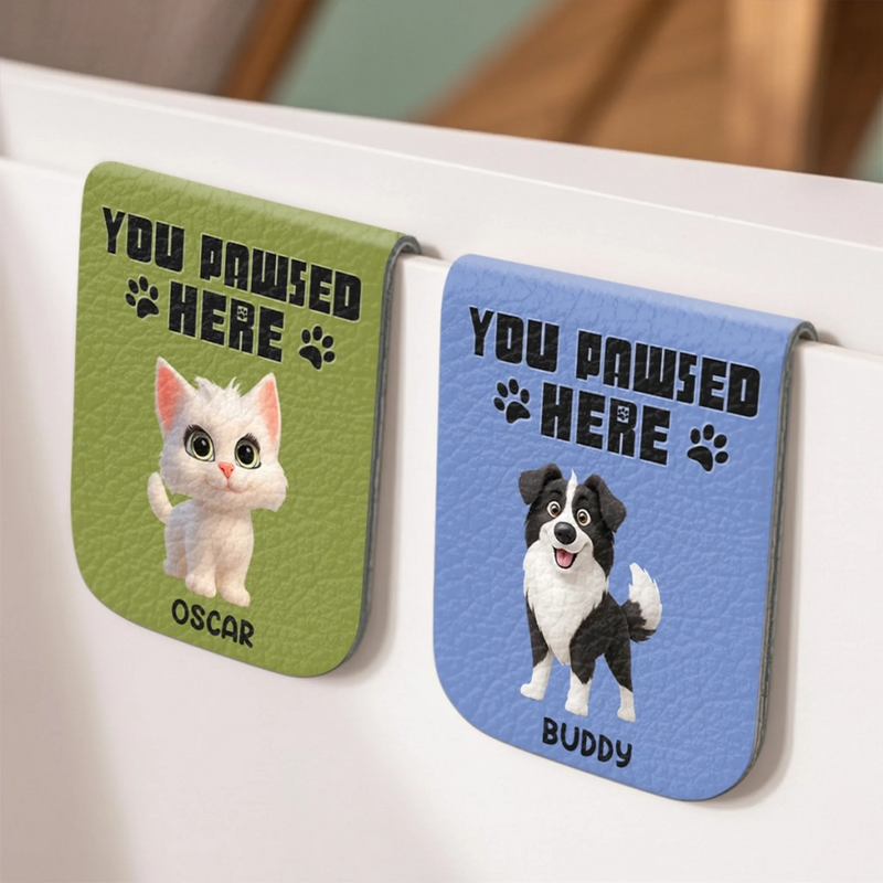 Custom Leather Magnetic Bookmark - Personalized  Bookish Gifts For Book Lovers, Bookworms, Dog Dad And Mom, Cat Owners - Where Stories Pause
