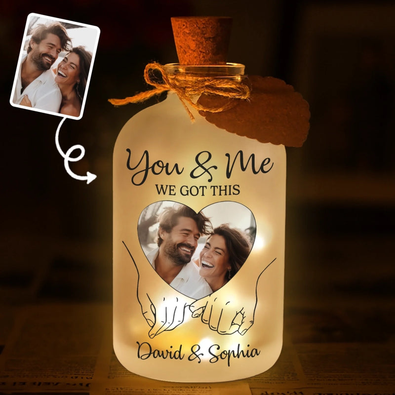 Custom Photo Glass Bottle LED Light - Personalized Anniversary Wedding Gifts For Husband And Wife, Him And Her - Where You Are, I Belong