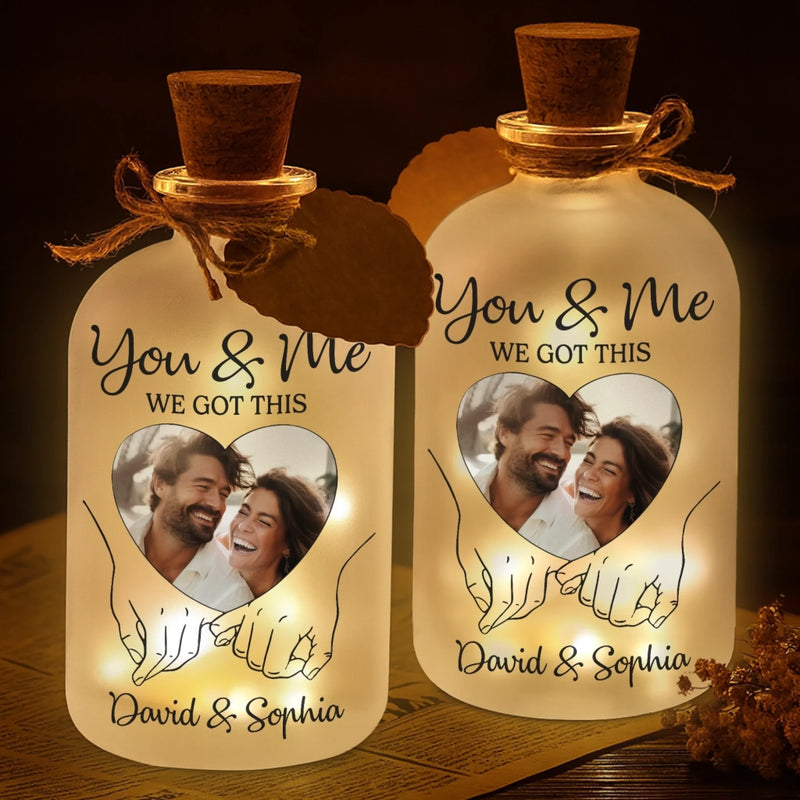 Custom Photo Glass Bottle LED Light - Personalized Anniversary Wedding Gifts For Husband And Wife, Him And Her - Where You Are, I Belong
