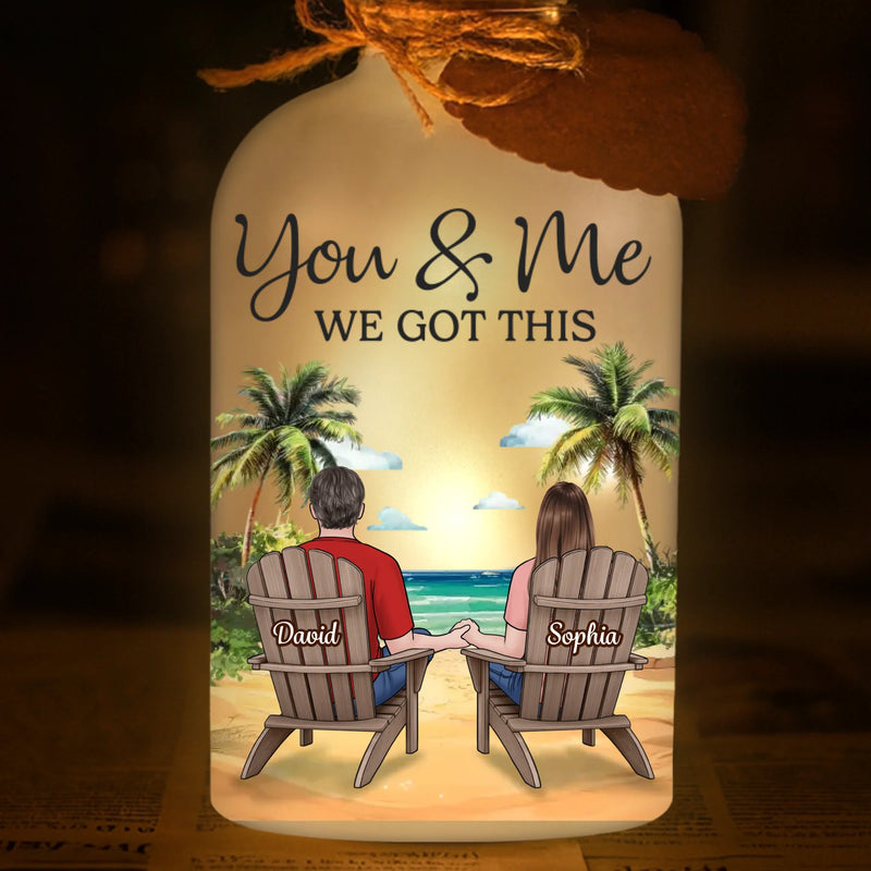 Custom Glass Bottle LED Light - Personalized Anniversary Wedding Gifts For Husband And Wife, Him And Her - Hand In Hand, No Matter What